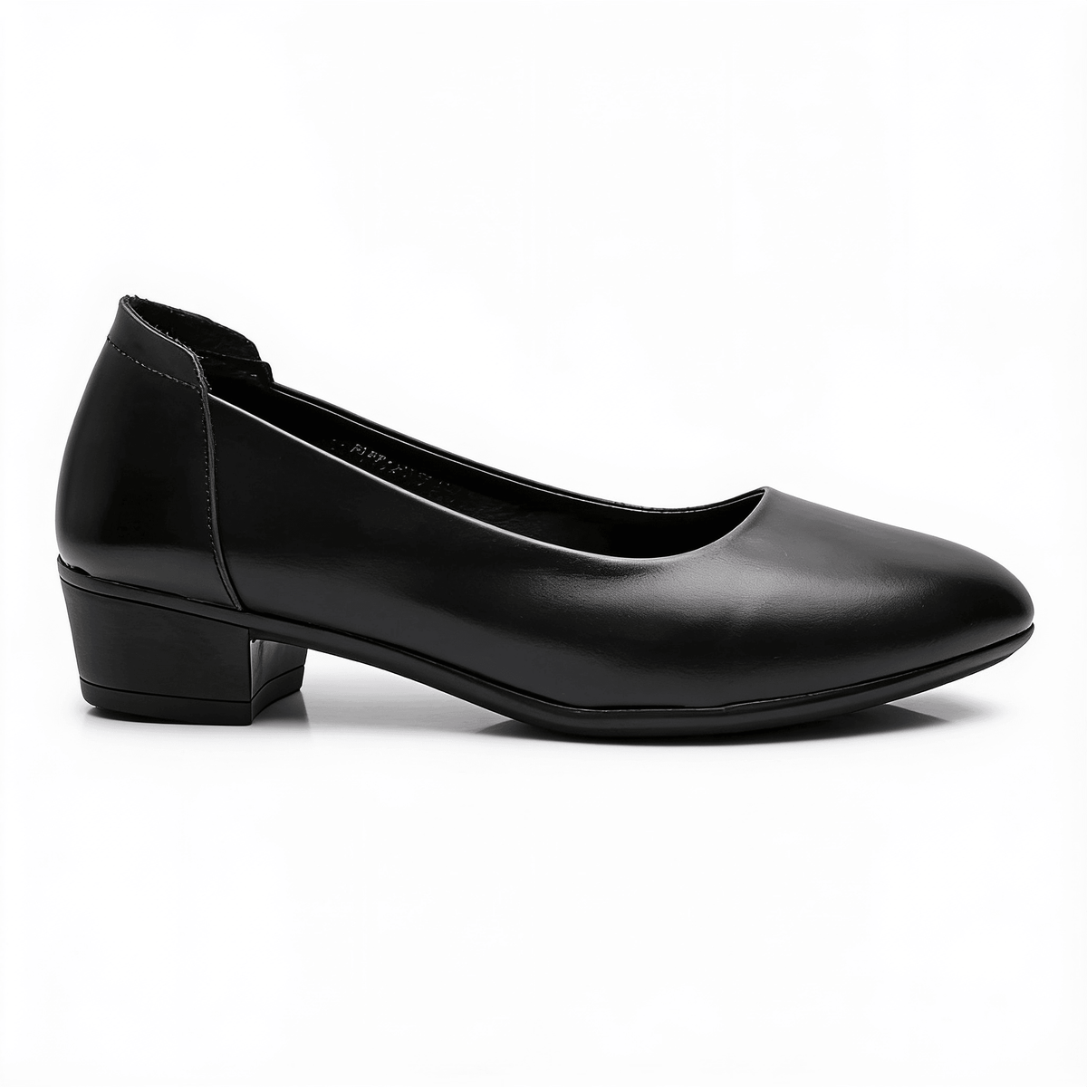 Chaussures Femme en Cuir Noir à Talon Carré - Bout Rond - Fermeture Classique – fond blanc