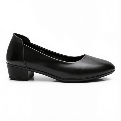 Chaussures Femme en Cuir Noir à Talon Carré - Bout Rond - Fermeture Classique – fond blanc