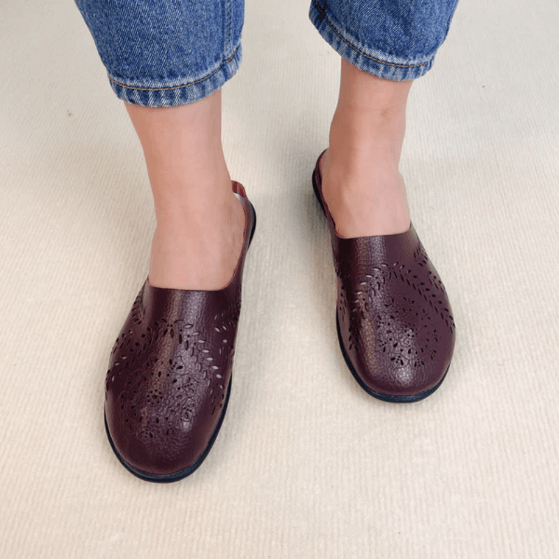 Ballerine femme cuir slip-on semelle caoutchouc antidérapante légère