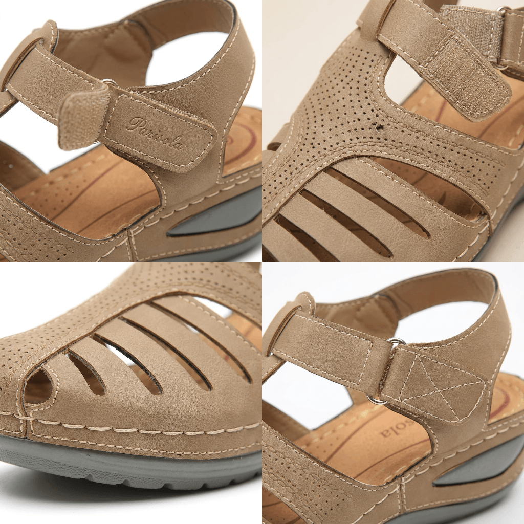 Sandales compensées fermées femme beige fermeture velcro