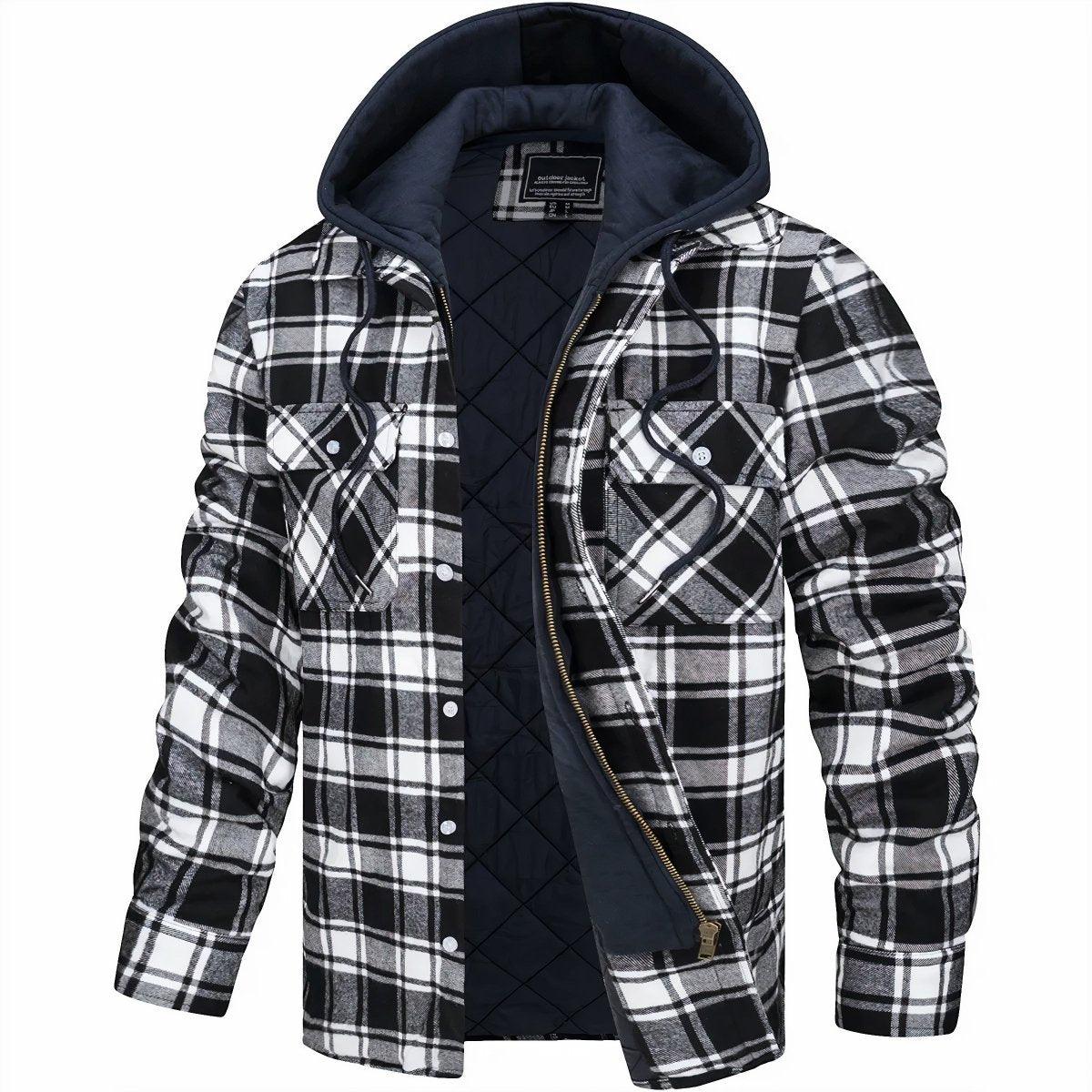 Veste à capuche homme carreaux flanelle chaude boutons
