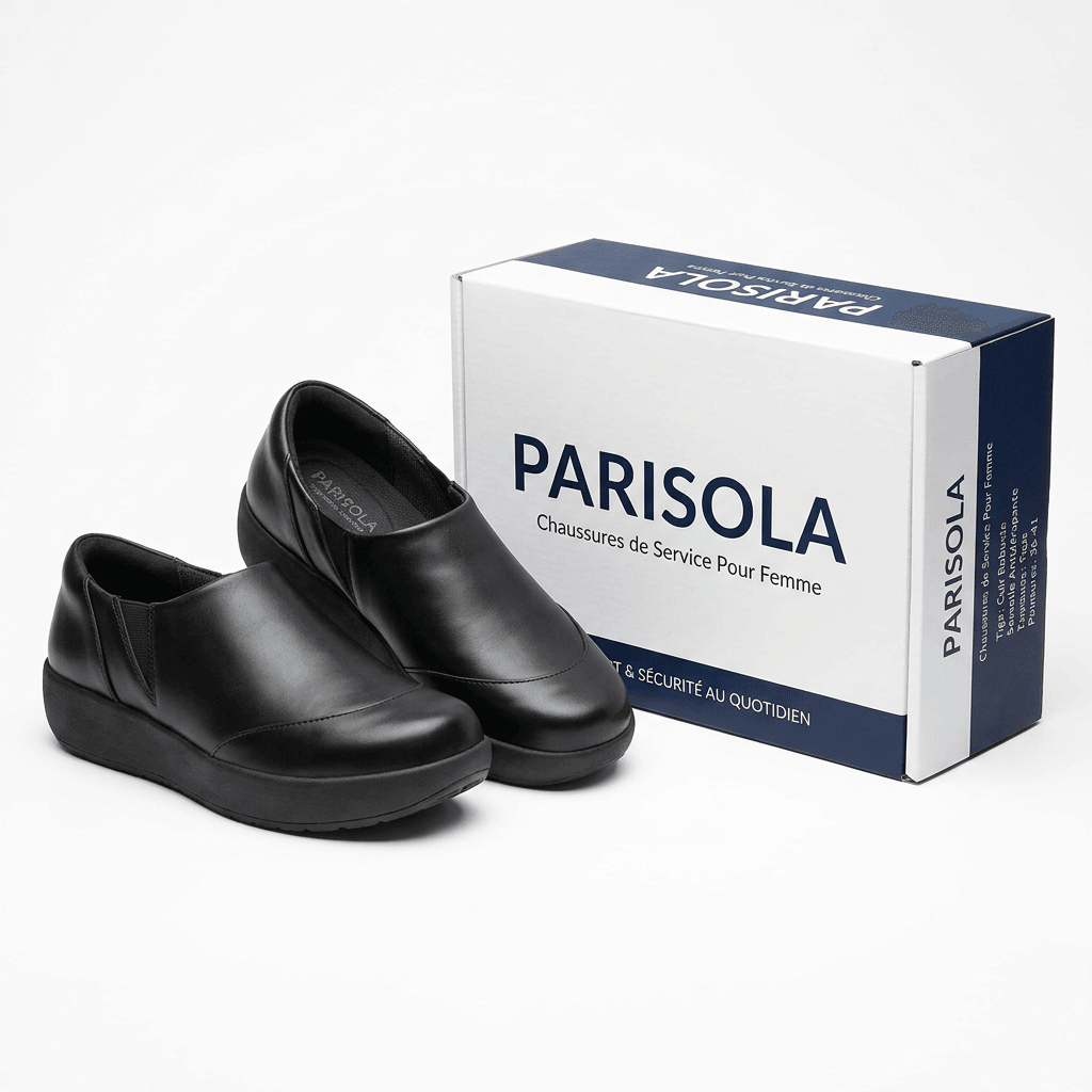 Chaussures de service femme slip-on noires semelle antidérapante