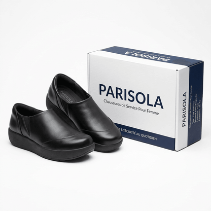 Chaussures de service femme slip-on noires semelle antidérapante