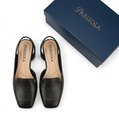 Ballerines femme cuir noir bride arrière bout carré semelle antidérapante