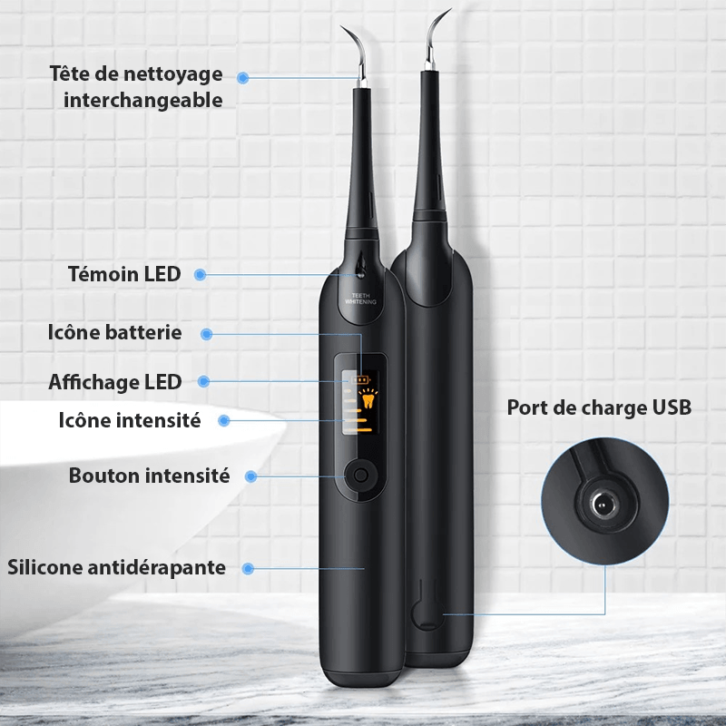 Détartreur dentaire électrique ultrasons IPX6 5 niveaux USB