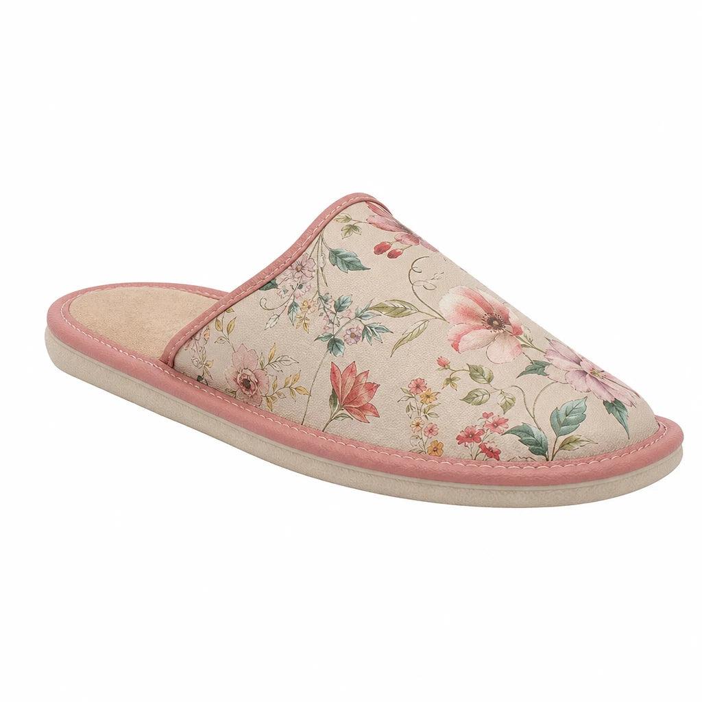 Chaussons femme cuir synthétique motif floral slip-on intérieur extérieur