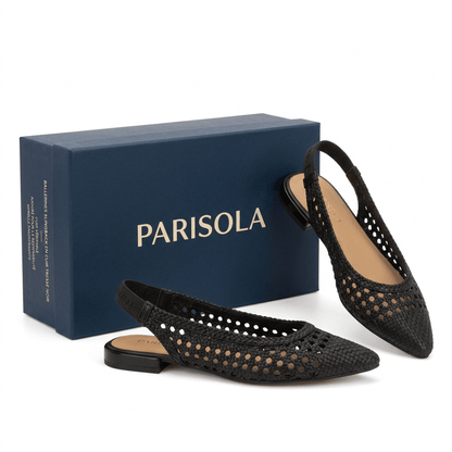 Ballerines femme cuir tressé noir bride arrière bout rond confort